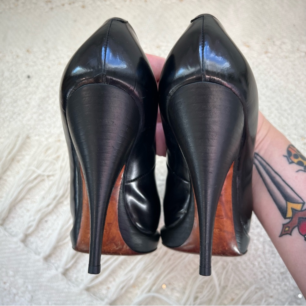 CELINE Heels Black Patent Leather Pointed Toe Platform High Heel Pumps 36.5/ 6.5 - Picture 8 of 15